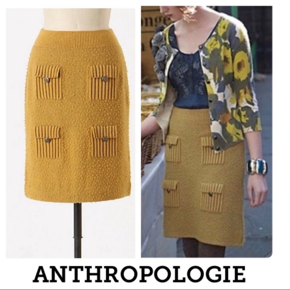 🧁Anthro Mustard Nub-Knit Sweater Pencil Skirt